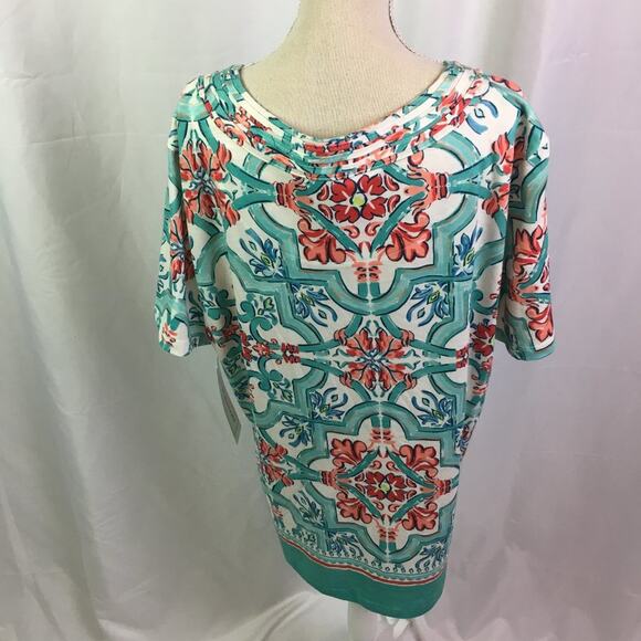 Alfred Dunner Coastal Drive Short Sleeve Blouse Multi Green Small - Picture 6 of 12